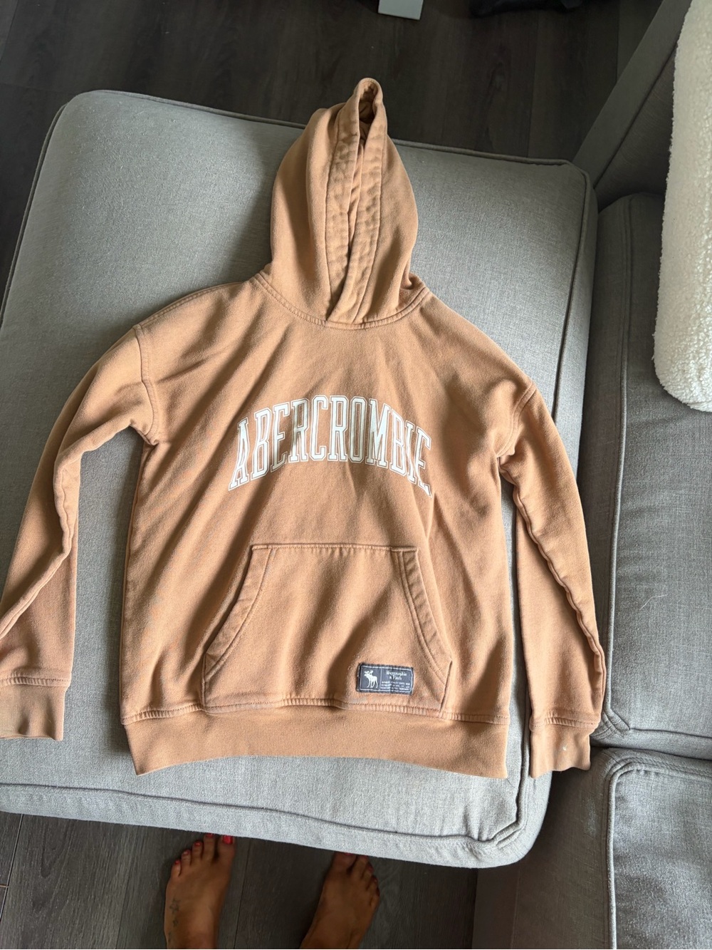 abercrombie kids tan crewneck hoodie with logo